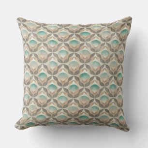 BROWN BEIGE TEAL GREEN GEOMETRIC SHAPES CUSHION