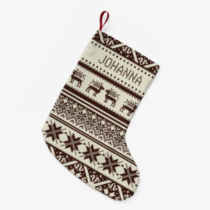 Brown & Beige Ugly Christmas Sweater - Your name Small Christmas Stocking