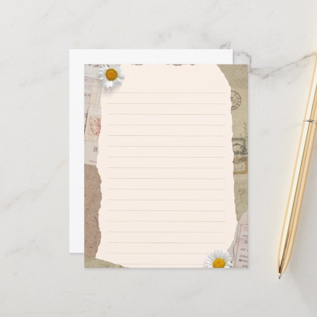 Brown Beige Vintage Scrapbook Lined Notes Paper (Front/Back In Situ)