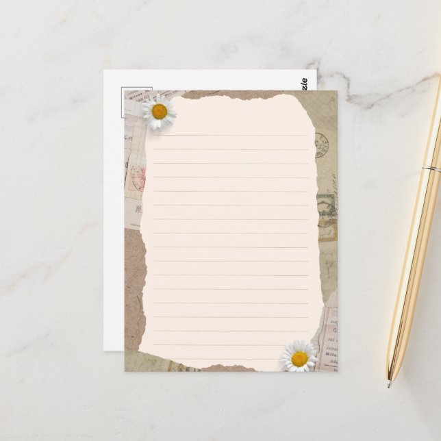 Brown Beige Vintage Scrapbook Lined Notes Postcard (Front/Back In Situ)