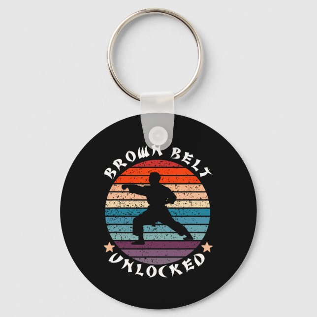 Brown Belt Level Unlocked Achievement Karate Keep  Key Ring (Front)