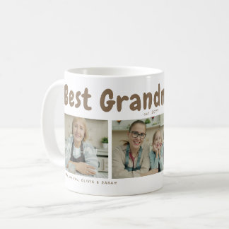 Brown Best Grandma Ever 3 Photo Collage Heart Coffee Mug