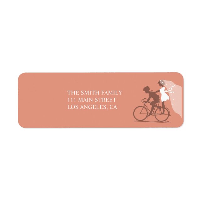 Brown Bicycle Couple Wedding Return Address Label (Front)
