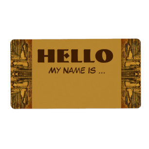 brown biege name badge