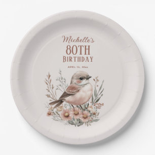 Brown Bird 80th Birthday Paper Plate