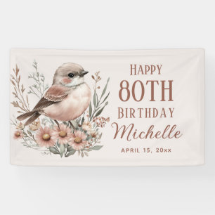 Brown Bird 80th Happy Birthday Banner