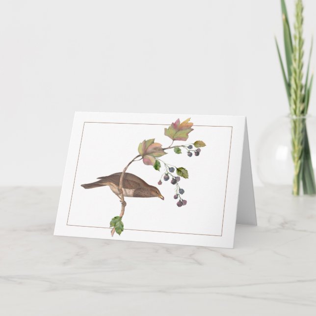 Brown Bird on a Colourful Blackberry Branch Card (Front)