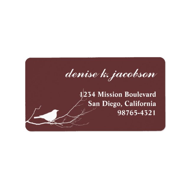 Brown bird on branch modern style return address label (Front)
