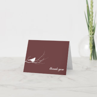 Brown bird on branch modern thank you note card
