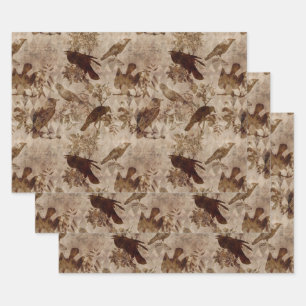 Brown Birds and Branches Wrapping Paper Sheet