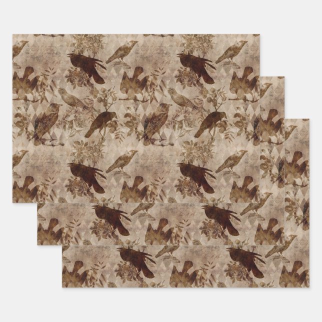Brown Birds and Branches Wrapping Paper Sheet (Set)