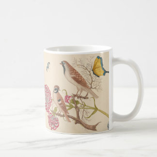 Brown birds with carnations and butterflies coffee mug