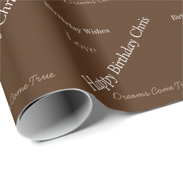 Brown Birthday Wrapping Paper Custom Name (Roll Corner)