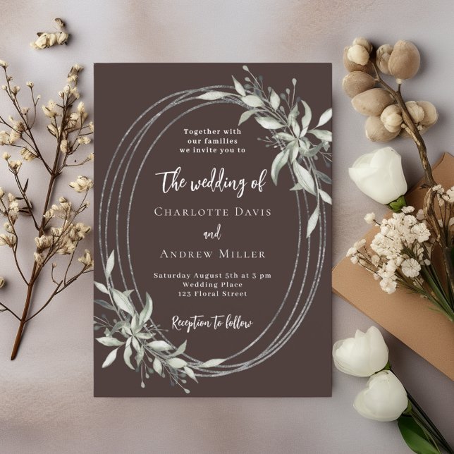 Brown bistre greenery wedding invitation (Creator Uploaded)
