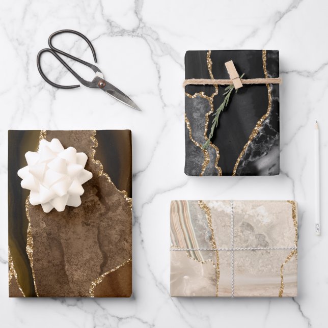 brown black and beige agate wrapping paper sheet (Front)