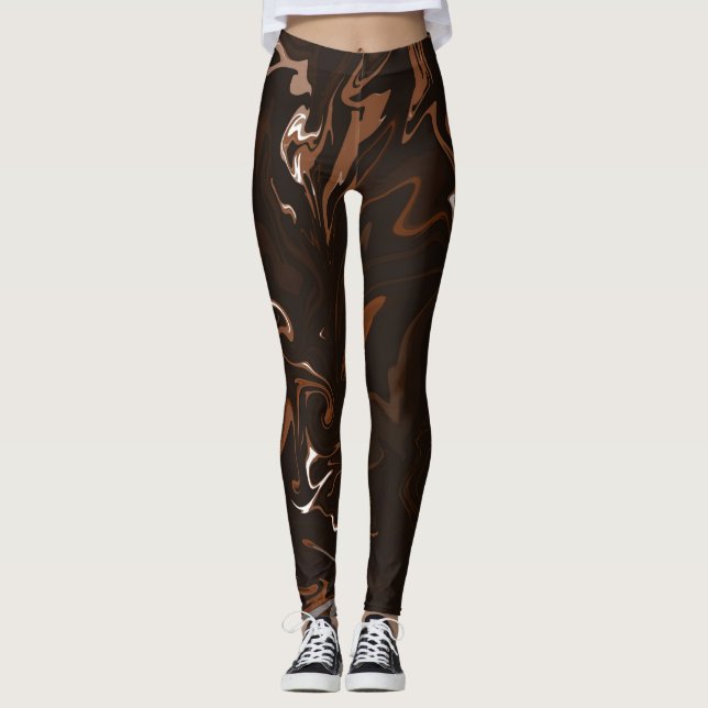 Brown, Black and Grey Swirls Leggings (Front)