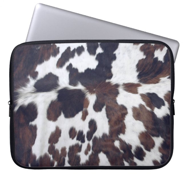 Brown Black and White Cowhide Country Western Laptop Sleeve (Front)