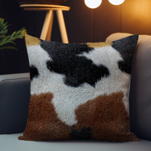 Brown black and white cowhide texture cushion