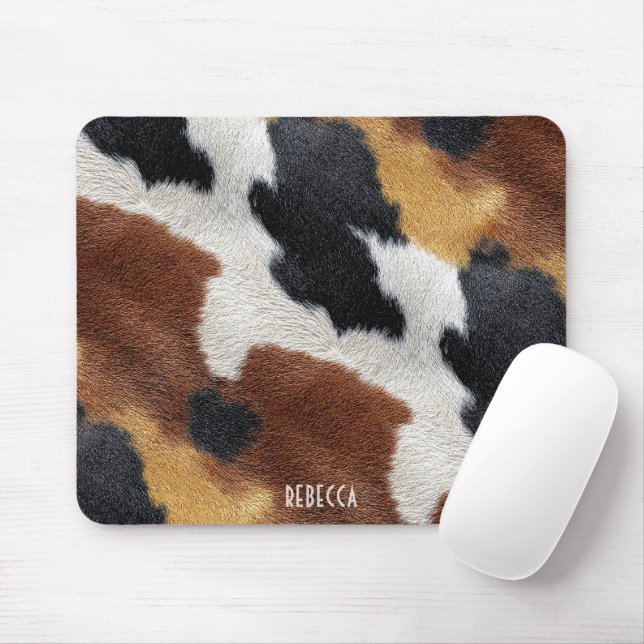 Brown black and white cowhide texture throw pillow mouse mat (With Mouse)