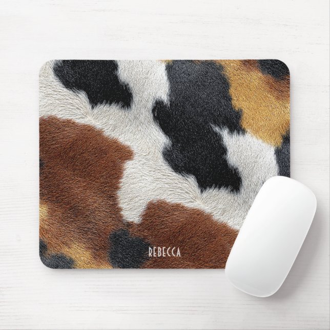 Brown black and white cowhide texture throw pillow mouse mat (With Mouse)