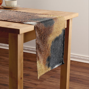 Brown black and white cowhide texture throw pillow short table runner