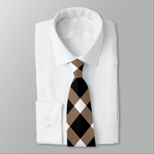 Brown, Black, and White Diagonal Gingham Pattern Tie