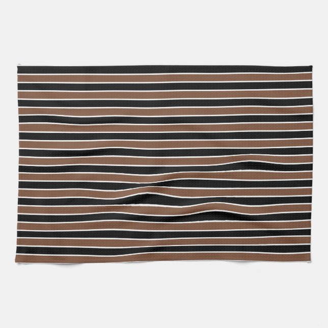 Brown, Black and White Stripes Tea Towel (Horizontal)