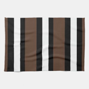 Brown, black and white stripes tea towel