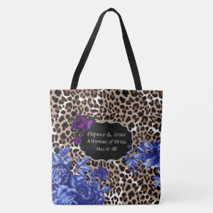 Brown/Black Animal Print Floral Tote Bag