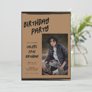 Brown & Black (any colour) Photo Modern Birthday  Invitation