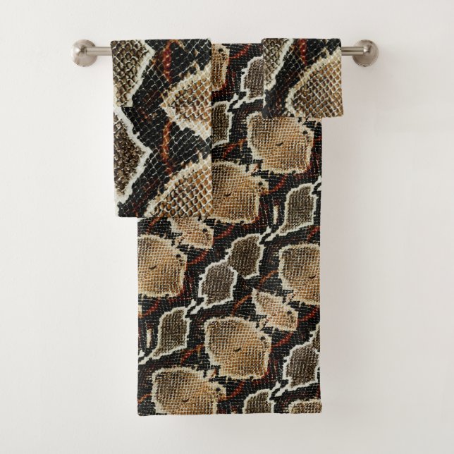 brown black beige animal print snake print bath towel set (Insitu)