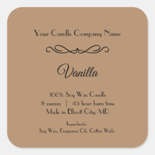 Brown Black Candle Label Flourish Swirl Minimalist