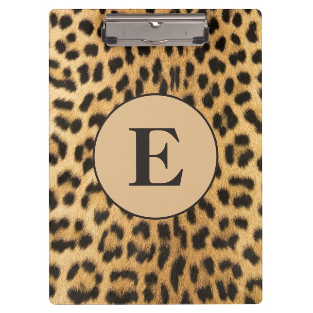 Brown Black Cheetah Leopard Print Monogram Clipboard (Front)