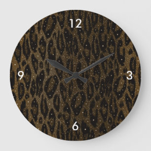 Brown Black Cheetah Stars Large Clock