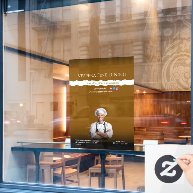 Brown Black Chef Restaurants and Food Lovers Window Cling (Cafe Window)