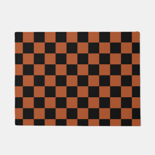 Brown Black Chequered Check Pattern Doormat