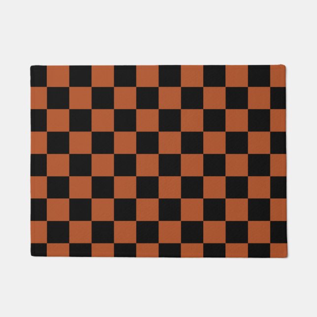 Brown Black Chequered Check Pattern Doormat (Front)