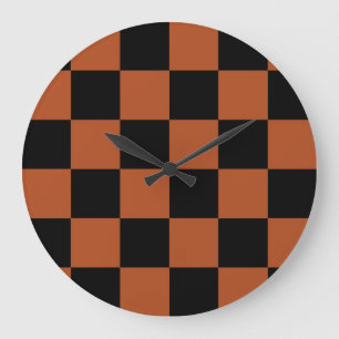 Brown Black Chequered Check Pattern Large Clock