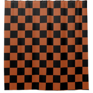 Brown Black Chequered Check Pattern Shower Curtain