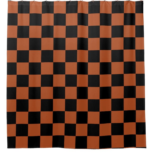 Brown Black Chequered Check Pattern Shower Curtain (Front)