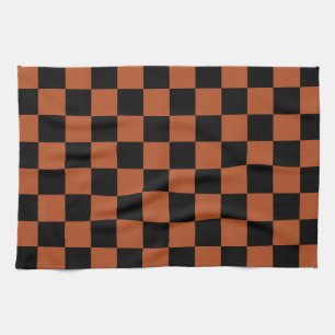 Brown Black Chequered Check Pattern Tea Towel