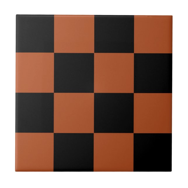 Brown Black Chequered Check Pattern Tile (Front)