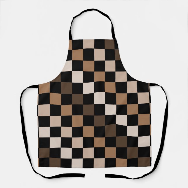 Brown Black Chequered Gingham Pattern Apron (Front)