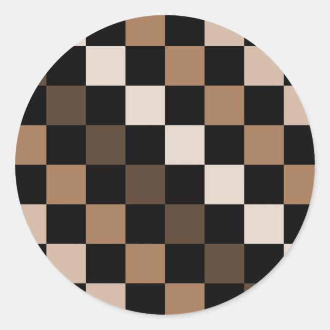 Brown Black Chequered Gingham Pattern Classic Round Sticker (Front)