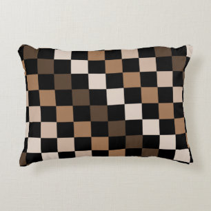 Brown Black Chequered Gingham Pattern Decorative Cushion