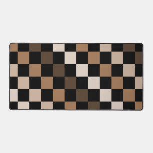 Brown Black Chequered Gingham Pattern Desk Mat