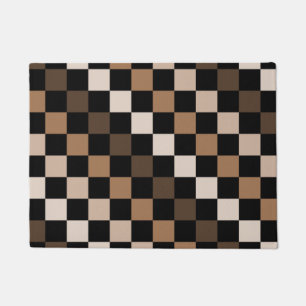 Brown Black Chequered Gingham Pattern Doormat