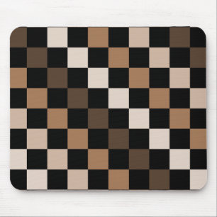 Brown Black Chequered Gingham Pattern Mouse Mat