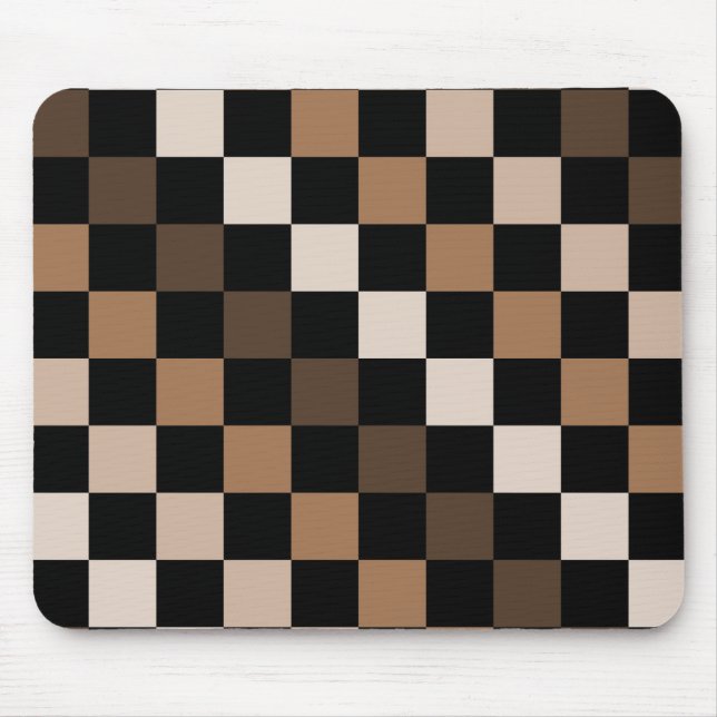 Brown Black Chequered Gingham Pattern Mouse Mat (Front)