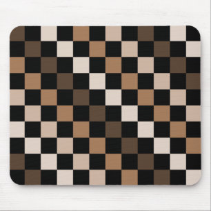 Brown Black Chequered Gingham Pattern Mouse Mat